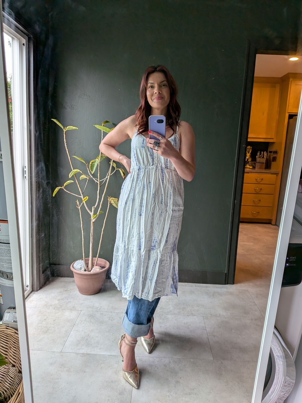 Rails White and Light Blue Tie-Dye Midi Dress - Linen Blend Size Small - Picture 8 of 8